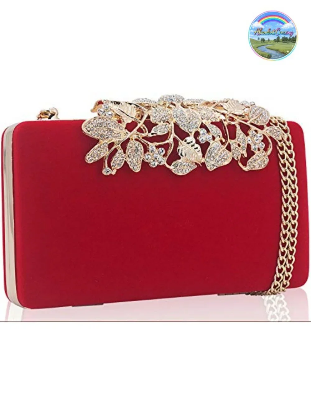 Velvet Evening Clutch with Flower Closure Rhinestone Crystal Bag